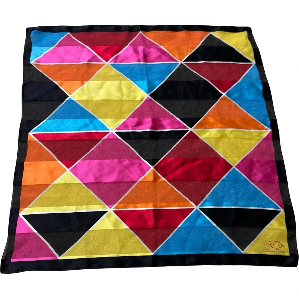 Oscar de la Renta Scarf Womens OS Multi Good Geometric Harlequin Square Silk Mix